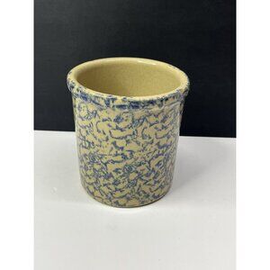Robinson Ransbottom Crock 1 Qt Blue Sponge Ware Roseville Ohio Crock #700